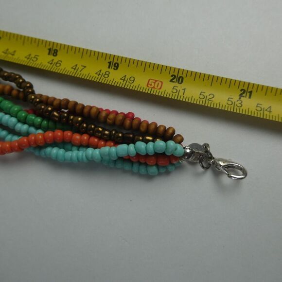 JJ Stamped Boho Multi Strand Beaded Necklace Southwestern Silver Tone Statement - Picture 9 of 9